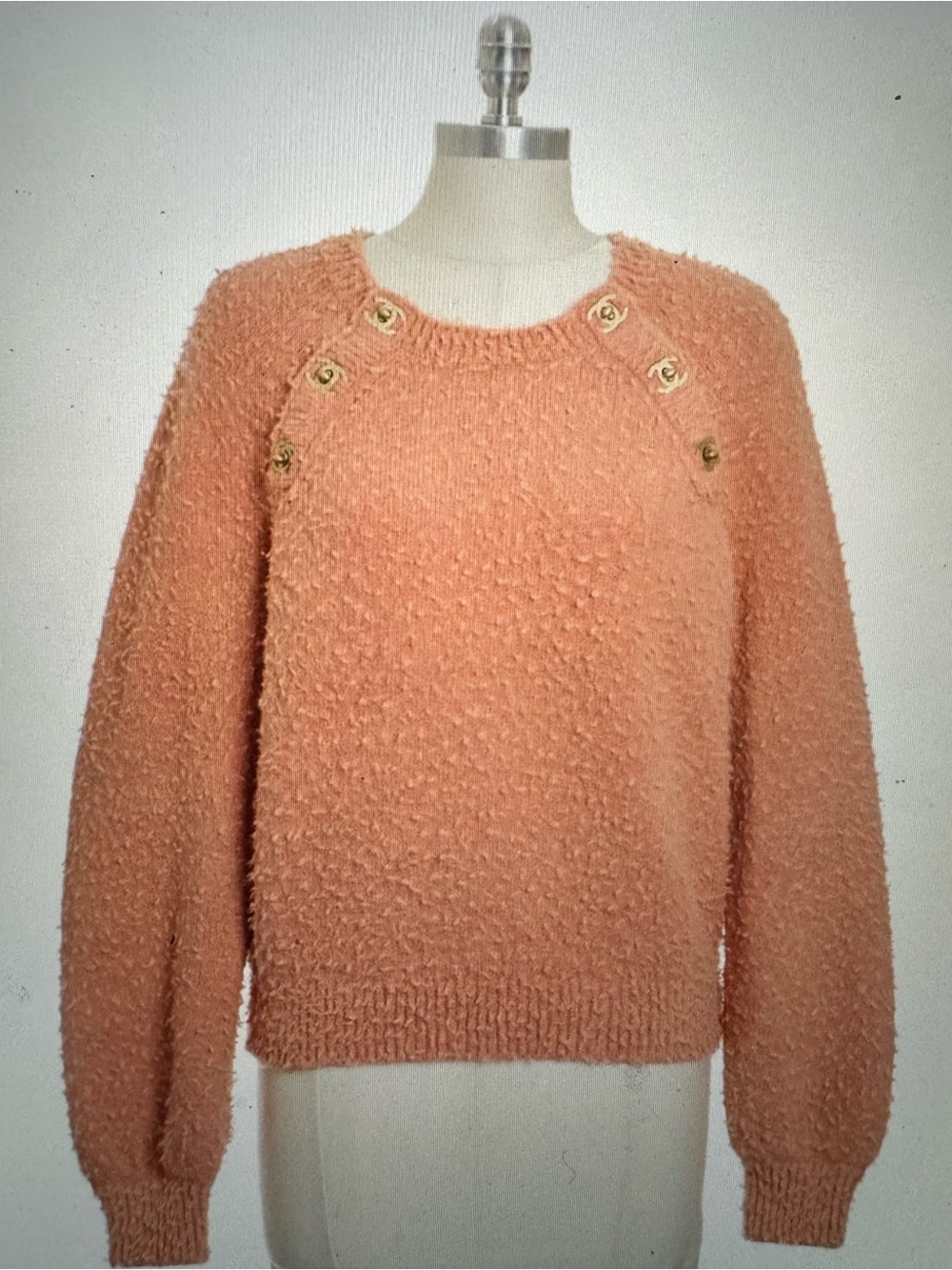 Chanel Peach Alpaca Boucle CC Turnlock Sweater